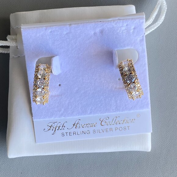 FAC Gold Tone Cubic Zirconia Huggie Hoop Earrings NWT - Picture 8 of 10